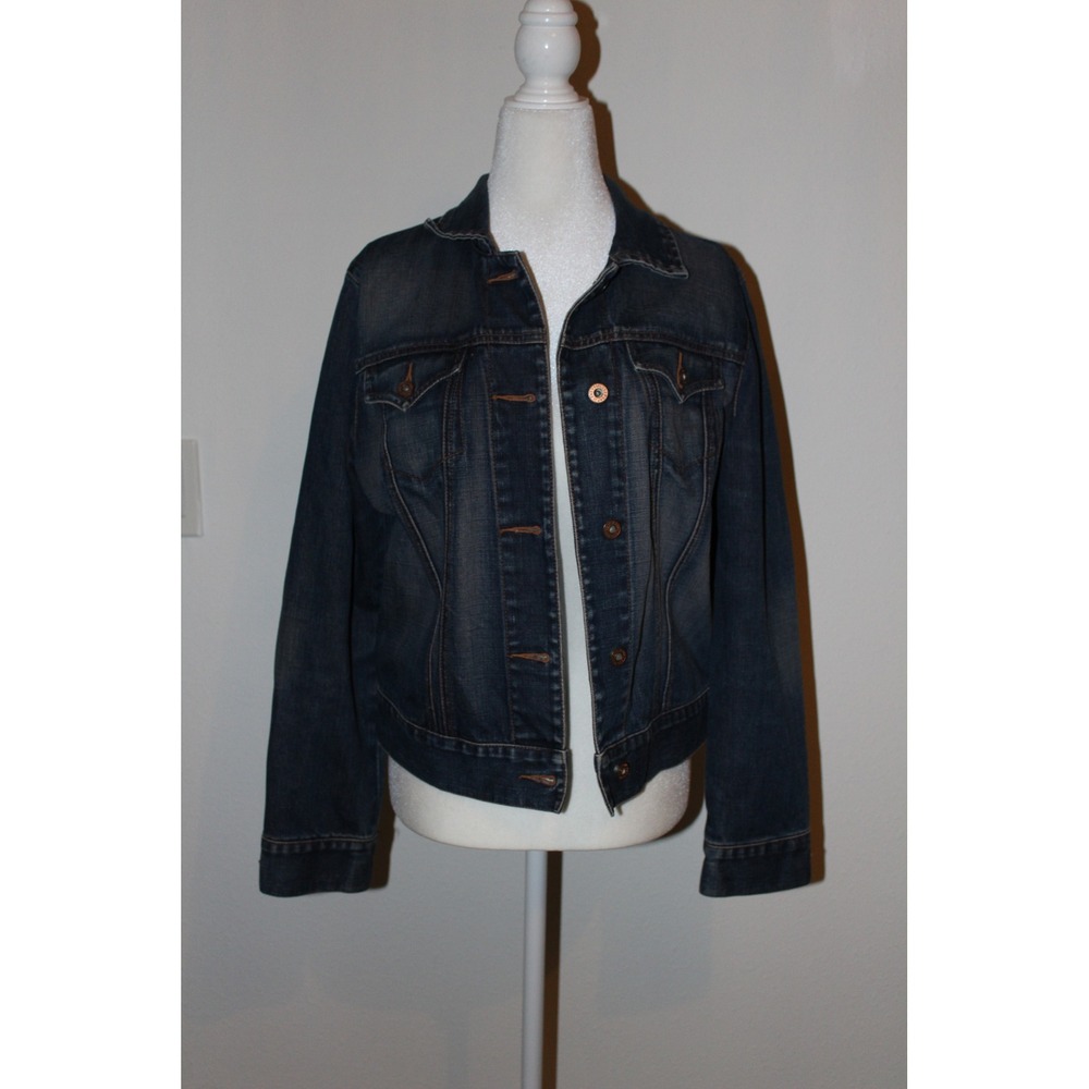 GAP Women's Dark Wash Denim Trucker Jacket Blue Cotton Size Medium Jean